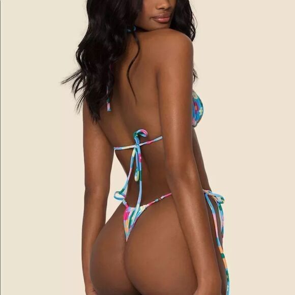 NEW! Y2K Retro Floral Print Stringy O-Ring Detail Triangle Bikini /5 Styles in 1 - Picture 6 of 14